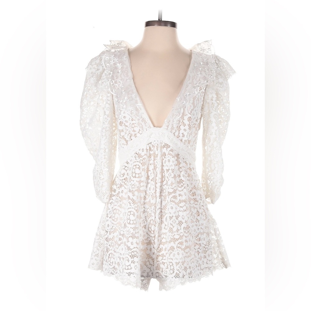 For Love & Lemons, White Lace V-Neck Romper